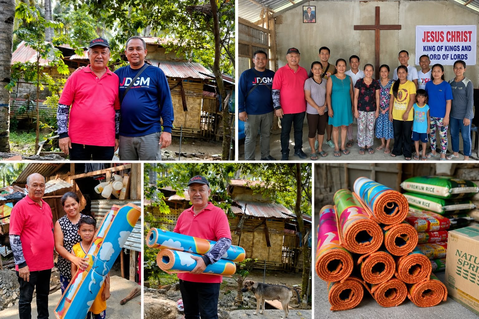 Pastor Edgardo and the JDGM team distributing sleeping mats and relief supplies to families